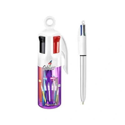 Imagen de BIC 4 Colores, Práctico Bote decorativo, 6 bolígrafos con puntas de 1.0 mm en colores azul, verde, rojo y negro Crea papelería bonita