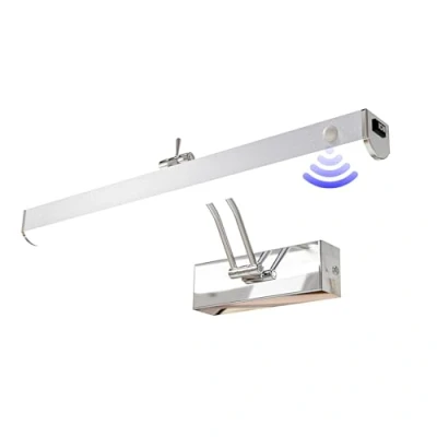 Imagen de HMAKGG Aplique Espejo Baño con Interruptor, Lampara Sensor de Movimiento, 6000K Luz Giratorio 240, IP44 Pared Tocador Armario, Acero Inoxidable, 42CM/8W