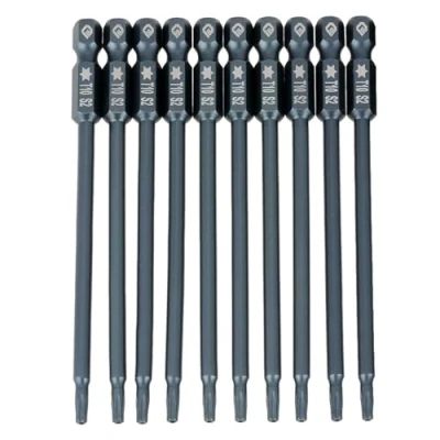 Imagen de 10pcs 100 mm de largo Destornillador Torx Bits Set acero aleación 1/4&quot;hexagonal T10 seguridad estrella magnética