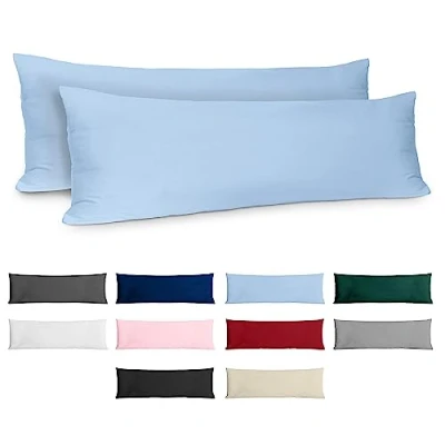 Imagen de Dreamzie Funda de Almohada 40x145 Algodón Reforzado (Pack 2) Azul Claro Tela Apretada 57 Hilos/cm² 40 x 145 Certificación Oeko Tex