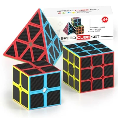 Imagen de Vdealen Speed Cubo Magico 2x2 3x3 Piramide Magic Cube, de Velocidad para Principiantes y Usuarios Avanzados, Regalo Niños Adolescentes Adultos(Etiqueta engomada la Fibra Carbono)