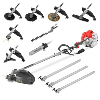 Imagen de GREENCUT GM650X 9 desbrozadora multifunción en 1, Motor Gasolina 65cc 4,9cv 2 Tiempos, Accesorios, función + podadora Cortasetos