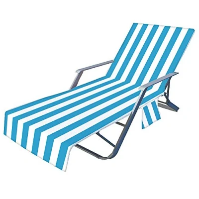 Imagen de Fansu Toalla de Microfibra para Tumbona Playa, Cubierta la Silla Calesa con Bolsillos Múltiples/Ligero/Ultra Absorbente, Viaje, Baño (75x210cm,Rayas celestes)
