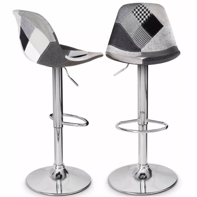 Imagen de IDMarket Juego de 2 taburetes bar Karl Design patchworks negros, gris y blanco, pie cromado