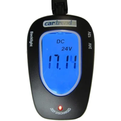 Imagen de Cartrend 80127 Probador de batería 12 Voltios / 24 Voltios, con indicador LCD iluminado en azul