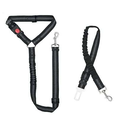 Imagen de URAQT Correas para Perros, 2 Piezas Correa Perro Adiestramiento Ajustable, Antitirones Perros Manos Libres Grandes y Medianos, Nylon Resistente, Negra
