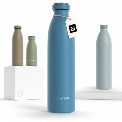 Imagen de Lars NYSØM Botella de Acero Inoxidable aislada 0,75l Agua 0,75 litro a Prueba Fugas para Deportes, Bicicleta, Perro, (Calypso Blue, 750ml)