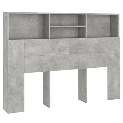 Imagen de vidaXL Mueble Cabecero Armario de Cama con Almacenaje Pared Dormitorio Estantería Habitación Libros Decoraciones Gris Hormigón 140x19x103,5 cm