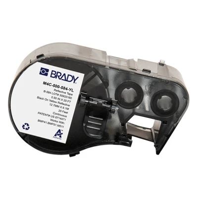 Imagen de Brady cinta de reflectante para impresoras Etiquetas BMP41/BMP51/BMP53/M511 adhesivas Negro sobre amarillo (12,70 mm (an) x 6,10 m (l)) M4C 500 584 YL
