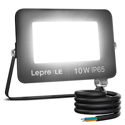 Imagen de Lepro Foco LED Exterior 10W, Super Brillante 850 lúmenes, Mini Blanco Frío 5000 K, Haz de Luz 110, Resistente al Agua IP65 Proyector para Jardín, Garaje, Hotel, Patio, etc.