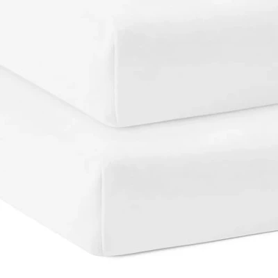 Imagen de Bloomsbury Mill Sábanas bajeras de Punto Liso Suave 100% Algodón Orgánico Puro Blanco 60 cm x 120 para Cuna Juego 2
