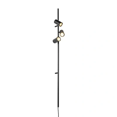 Imagen de Qazqa Moderno Aplique negro con interruptor de pie 3 luces Jeana Luxe Acero Alargada Adecuado para LED Max. x 50 Watt