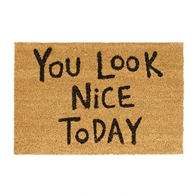 Imagen de Relaxdays Felpudo You Look Nice Today para la Entrada, 40 x 60 cm, Fibra de Coco y PVC, Antideslizante, Color Natural, 40x60x1.5 cm