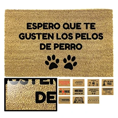 Imagen de LucaHome Felpudo Entrada casa Original y Divertido de Coco Natural pelos Perro 40x70 Ideal para Puertas Exteriores Cubiertas, pasillos entradas hogares