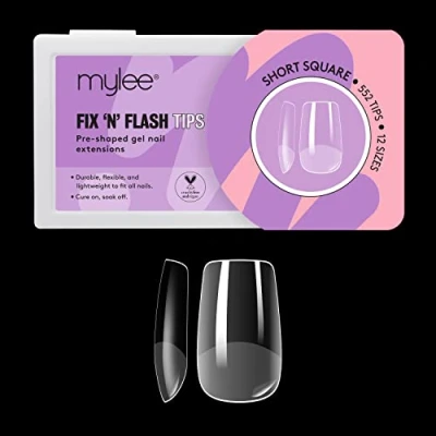 Imagen de Mylee Fix &amp; Flash Soft Gel Tips Puntas de Uñas Suave, Cobertura Completa, Extensiones Gel, Flexibles y Resistentes, 12 Tamaños, 552 Piezas, por Todas las (Short Square)