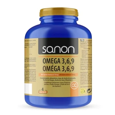 Imagen de SANON Omega 3 6 9 Complemento Alimenticio 360 Cápsulas Blandas de 720mg elaboradas con Aceites Vegetales y Pescado Rico en Ácidos Grasos Esenciales Suministro para meses