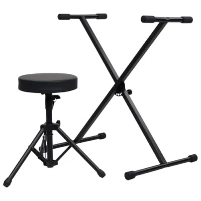 Imagen de vidaXL Set de Soporte para Teclado y Taburete Ajustable Plegable Músico Electronico Piano Bandas Equipos Actuación Práctica Negro