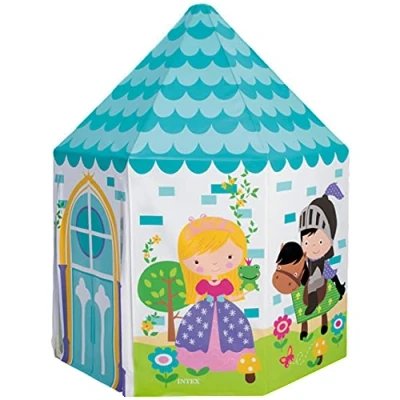 Imagen de INTEX 57003 Casita infantil tela, 104x104x130 cm, Cabañas para niños interior, Con forma de castillo, color azul claro, tela plegable, Tienda campaña