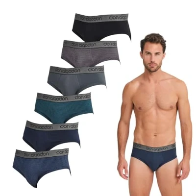 Imagen de DON ALGODON Pack 6 Slips Hombre Suaves, Transpirables y Resistentes cómodos diseño Moderno Durabilidad excepcional (FR/ES, Letras, L, Regular, Multicolor1)