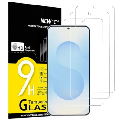 Imagen de NEW&#039;C 3 Piezas, Protector Pantalla para Samsung Galaxy S25 Plus/ S25+, Edge, Cristal templado Antiarañazos, Antihuellas, Sin Burbujas, Dureza 9H, Transparente, Ultra Resistent