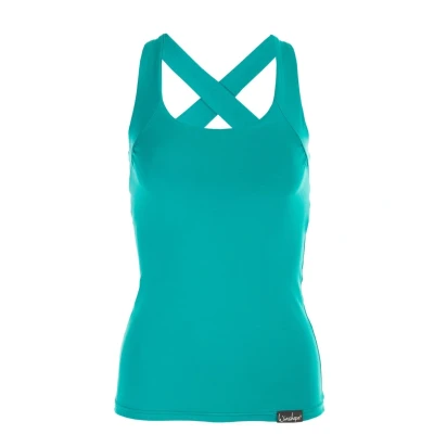 Imagen de WINSHAPE Fitness Freizeit Sport Essential Slim Fit Cross Back Camiseta de Tirantes, Mujer, Ocean/Grün, Extra Small