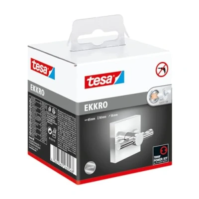 Imagen de tesa Percha de Toallas Ekkro, Metal Cromado Brillante, autoadhesiva, tecnología Montaje Adhesiva, 50 x 63 mm