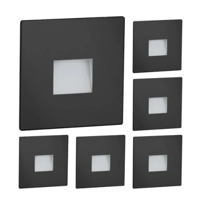 Imagen de ledscom.de 6 LED luz de escalera/luz pared empotrada FOW para interior y exterior, downlight, angular, negro, 85 x 85mm, blanco frío