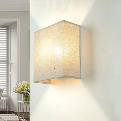 Imagen de Licht Erlebnisse Lámpara de Pared interior ALICE Diseño Loft Up Down Pantalla tela gris bajo deslumbramiento E27 Aplique para dormitorio salón