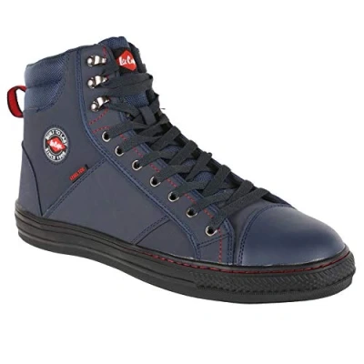 Imagen de Lee Cooper LCSHOE022 Ropa de trabajo para mujer Unisex Estilo retro Béisbol Entrenadores seguridad en el lugar SB SRA Botas, Bota azul marino, 37 EU