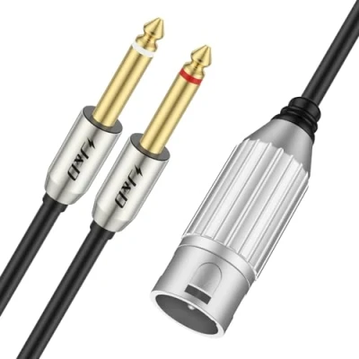 Imagen de J&amp;D Doble de 1/4&quot; a XLR, XLR Macho 6,35 mm TS Mono Plug Cables Micrófono, Chapado en Oro Conector Estéreo Micrófono Convertidores Audio Y Divisor Cable, 1 Metro