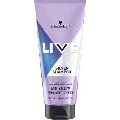 Imagen de Schwarzkopf LIVE champú plateado para rubias heladas (200 ml), tóner el cabello, morado neutralizar bronce, rubio elimina los tonos amarillos rubios fríos