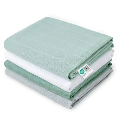 Imagen de MAKIAN Pack de 4 Muselinas Bebe Algodon, Paños Muselina para Algodon 100%, Doble Capa, Gasas Bebes 70x70 cm Menta/Blanco/Gris