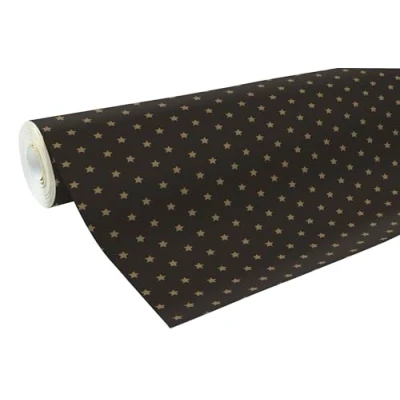 Imagen de Clairefontaine 201339C Una bobina de Papel regalo alianza 60 g Formato: 50 x 0,70 m Diseño: estrellas doradas, fondo negro Embalaje regalo, para embalajes profesionales