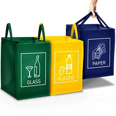 Imagen de TRESKO Set de 3 Bolsas para Reciclar Basura Sistema Reciclaje Vidrio, plástico y Papel
