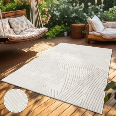 Imagen de Paco Home Alfombra Salon De Habitacion Cocina Exterior Terraza Jardin Motivo Nordica Boho Chic Lisa, tamaño:160x230 cm, Color:Crema 5