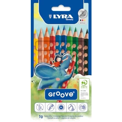Imagen de LYRA Groove, Lápices de colores madera, triangular, grueso, lacado, Estuche cartón, 10 surtidos
