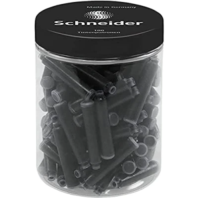 Imagen de Schneider 6801 Cartuchos de tinta estándar para pluma estilográfica, permanentes, color negro, paquete 100 unidades