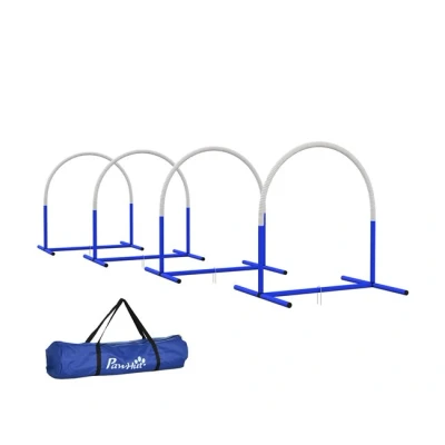 Imagen de PawHut Set de Entrenamiento Agilidad para Perros 4 Piezas Juego con Bolsa Transporte Suave Blanco y Azul