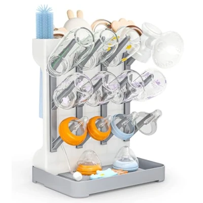 Imagen de GoMaihe Escurre Biberones: Soporte Vertical para Seca Biberones Que Ahorra Espacio Escurridor Biberone Guardar Accesorios de bebé Cepillos y tetinas en la encimera Sin BPA Gris