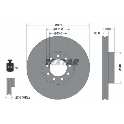Imagen de TEXTAR PRO 93177603 Disco de freno 301 30 09/09 111 ventilación interna revestido sin perno sujeción rueda, buje rueda IVECO: Daily 6
