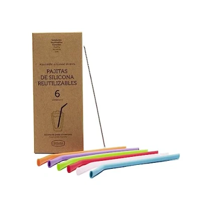 Imagen de Irisana Pajitas Reutilizables Pack de 6 Multicolor Silicona sin BPA Incluye Cepillo Limpiador Aptas para Lavavajillas Suaves y Flexibles