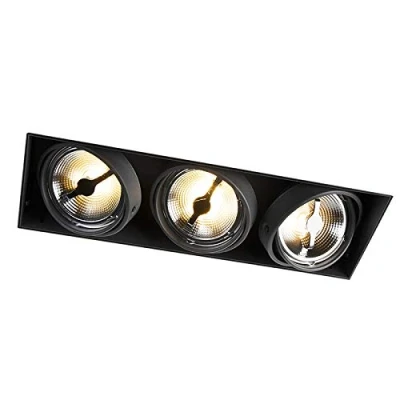 Imagen de Qazqa Diseño Foco empotrado negro orientable 3 luces sin molduras ONEON 111 Trimless Acero Rectangular Adecuado para LED Max. x 50 Watt