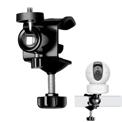 Imagen de xiruiubao Soporte Camara Vigilancia, Ajustable de 360 Grados para Cámara con Clip, Pared Metal 1/4 Rosca Interiores y Exteriores (Negro)