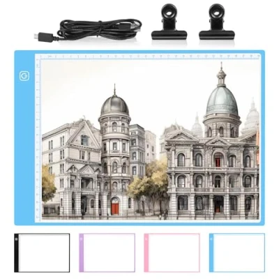 Imagen de Damcyer Mesa de Luz Dibujo A4,Tableta A4 LED,Light Pad Ultrafino con Brillo Ajustable,Tablero Cable USB,Mesa para X Ray,Artistas,Pintura Diamantes,Azul
