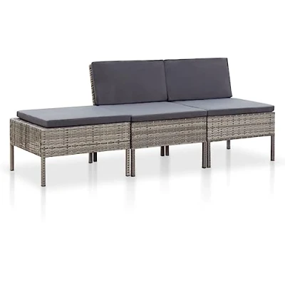 Imagen de vidaXL Set de Muebles Jardín 3 Piezas y Cojines Patio Terraza Conjunto Casa Exterior Comedor Aire Libre Mesa Silla Asientos Ratán Sintético Gris