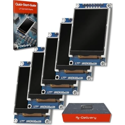 Imagen de AZDelivery 5 x 1,77 Pulgadas SPI TFT Display 128x160 Pixeles ST7735 2,7V 3,3V Compatible con Arduino y Raspberry Pi E Book Incluido!