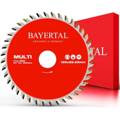 Imagen de Bayertal® Hoja de sierra circular 125 x 22,23 mm, multimaterial para madera, aluminio y plásticos, 40 dientes, diámetro cortes precisos con sierras circulares mano, ideal