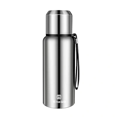 Imagen de termo aislado al vacío de 500 ml con tapa taza, acero inoxidable, a prueba fugas, mantiene el café caliente y frío, botella bebida (plata, ml)