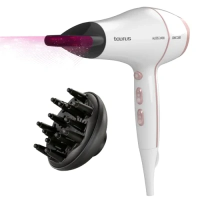 Imagen de Taurus Secador Alize 2400 Ionic Care 2400W Tecnología Iónica para Brillo 3 Temperaturas y 2 Velocidades Golpe de Aire Frío Mango Ergonómico Concentrador Difusor