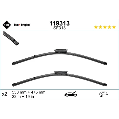 Imagen de Limpiaparabrisas Swf Visioflex, Original Visioflex Set 119313 delante Sin marco DACIA: Sandero 2, Duster II, LOGAN MCV RENAULT: / Stepway 2